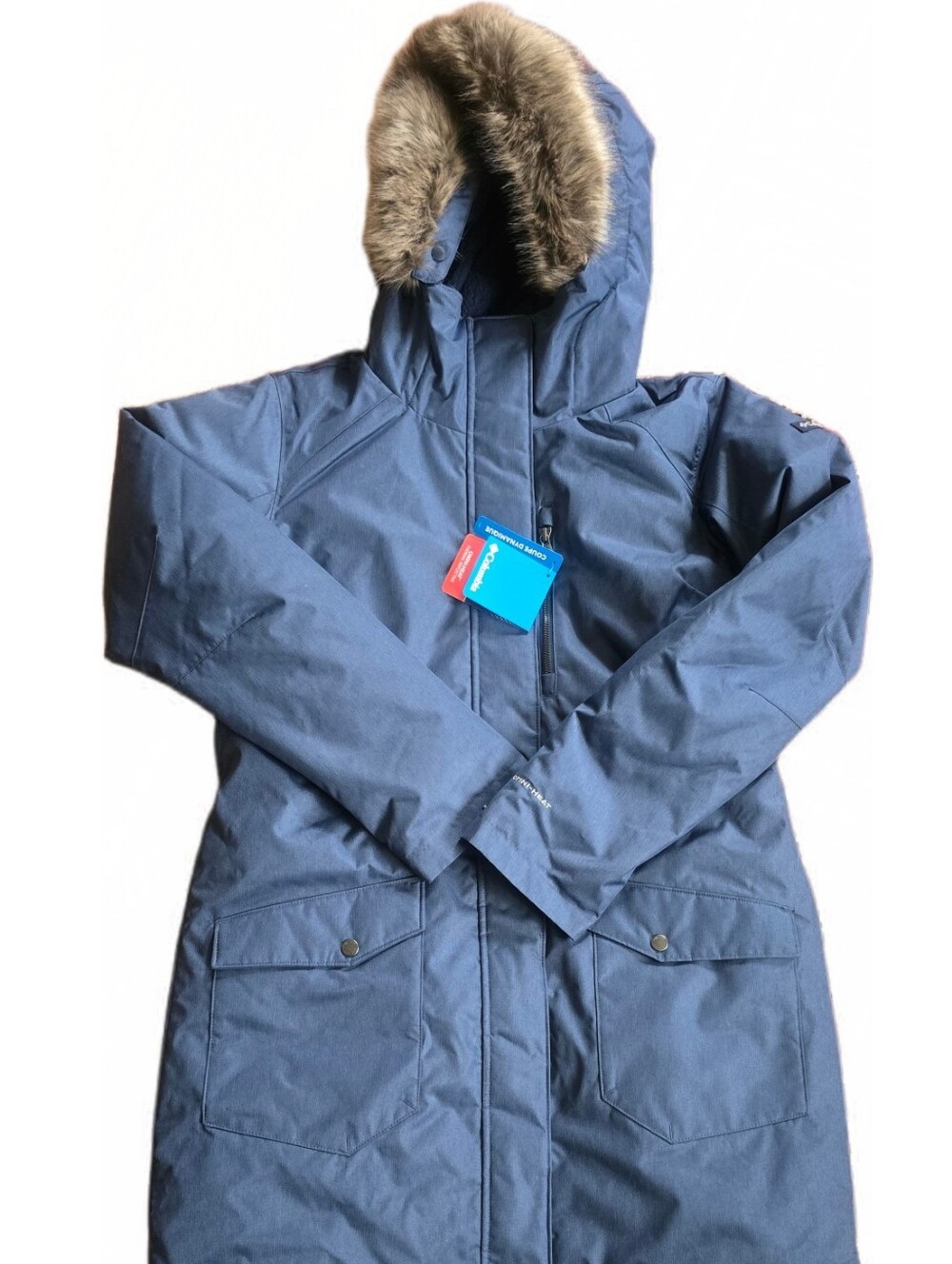Columbia Navy Blue Insulated Parka with Faux Fur Trim